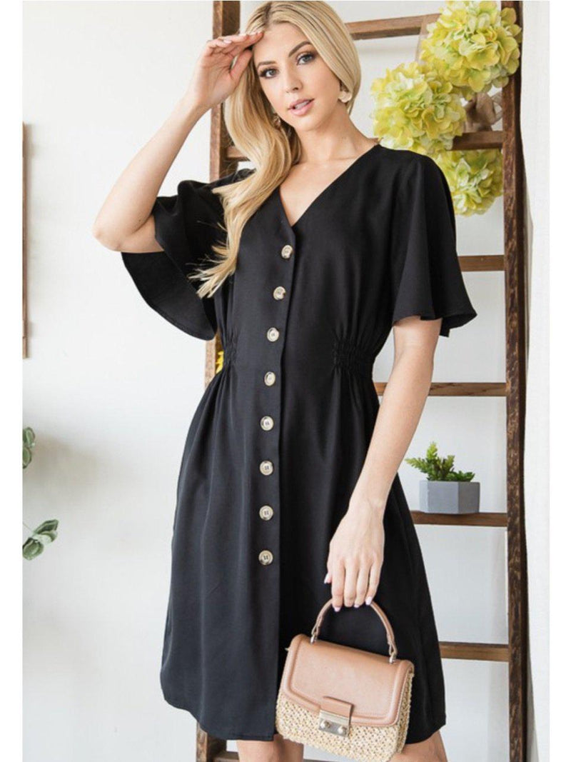 Black Button Down Short Sleeve Dress ...